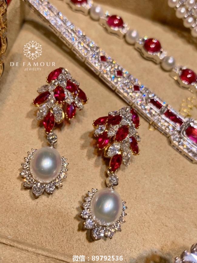 重工的红宝石珍珠耳环，珠宝