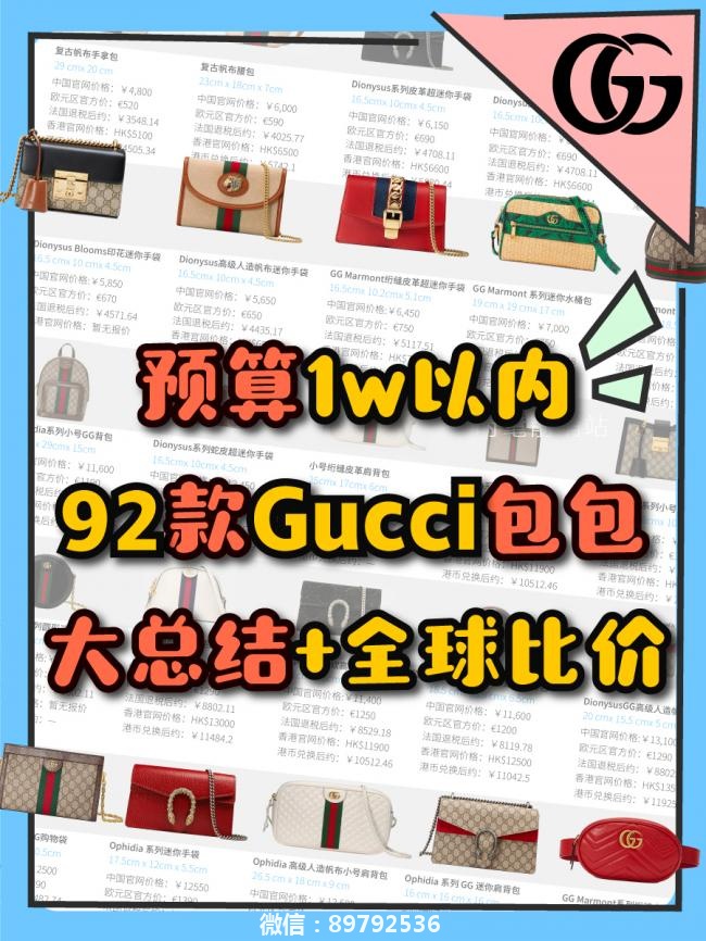 w以内❤92款Gucci包包大总结+全球比价！#GUCCI