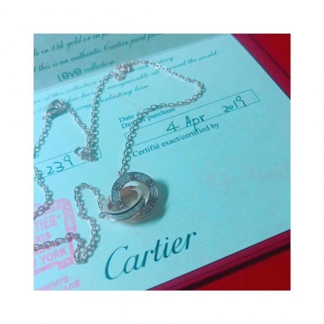 来自妈妈的生日礼物 Cartier满钻双环项链