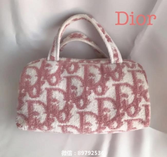 Dior粉色老花毛巾包小可爱,老花数字包