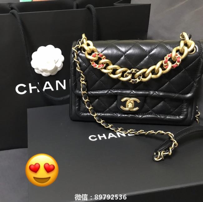 Chanel2019秋冬新款包包黑色羊皮