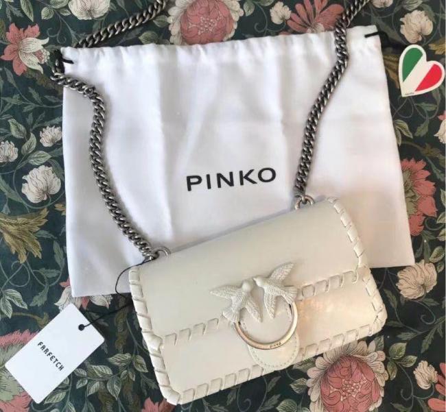 PINKO燕子包编织款,白色、粉色、马鞍包