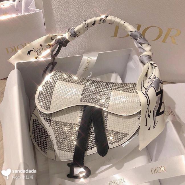 购物分享| Dior 新款黑白格纹✨闪钻mini马鞍