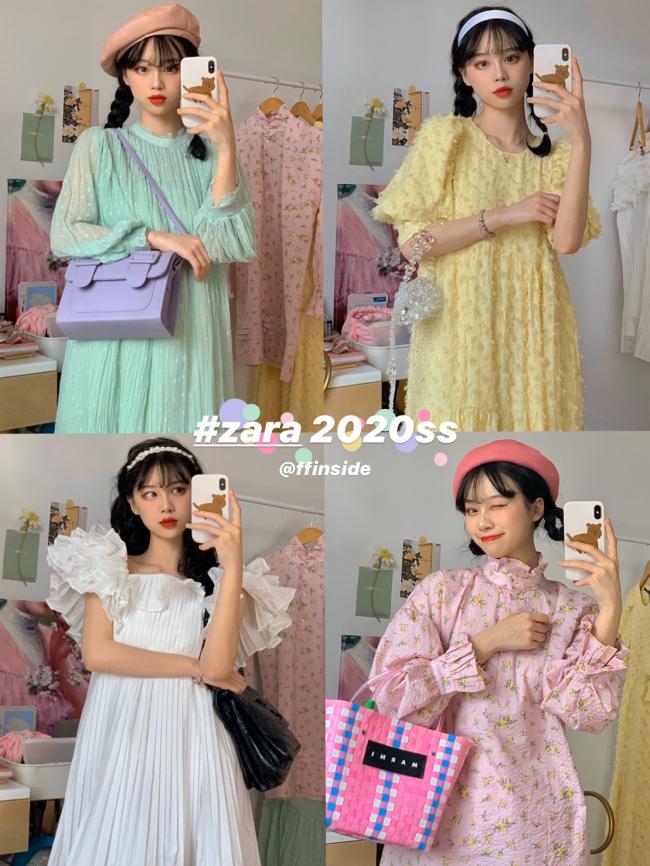 Zara春季新款,160 温柔卦奶油色系连衣裙