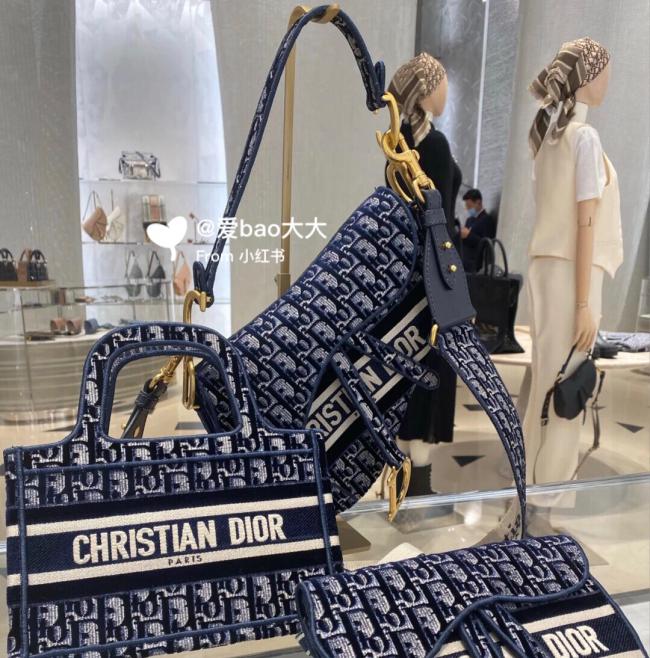 秋冬迪奥Dior的天鹅绒系列蓝色老花tote