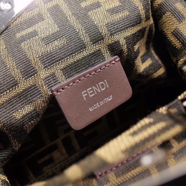 芬迪新品 First小号手袋，6350，深棕色纳帕皮革，FF图案布料内衬