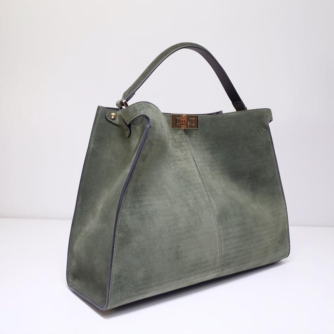 芬迪6100-3绿色麂皮柔软手提包