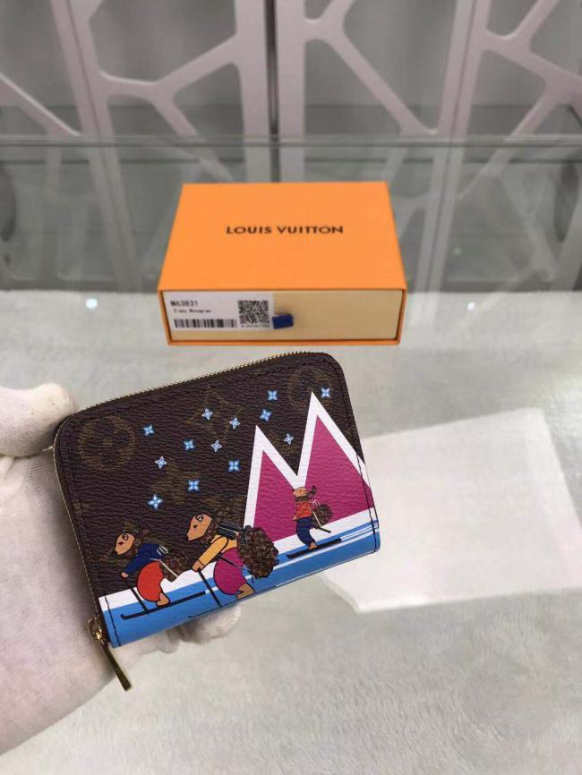LV Zippy拉链零钱包帆布圣诞节滑雪熊印花款式