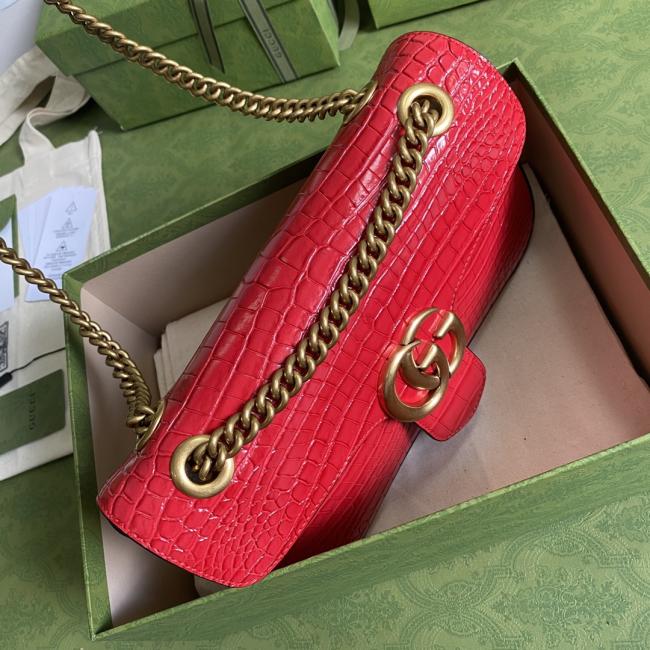GG Marmont 4434红色鳄鱼纹牛皮包-原厂绿色包装