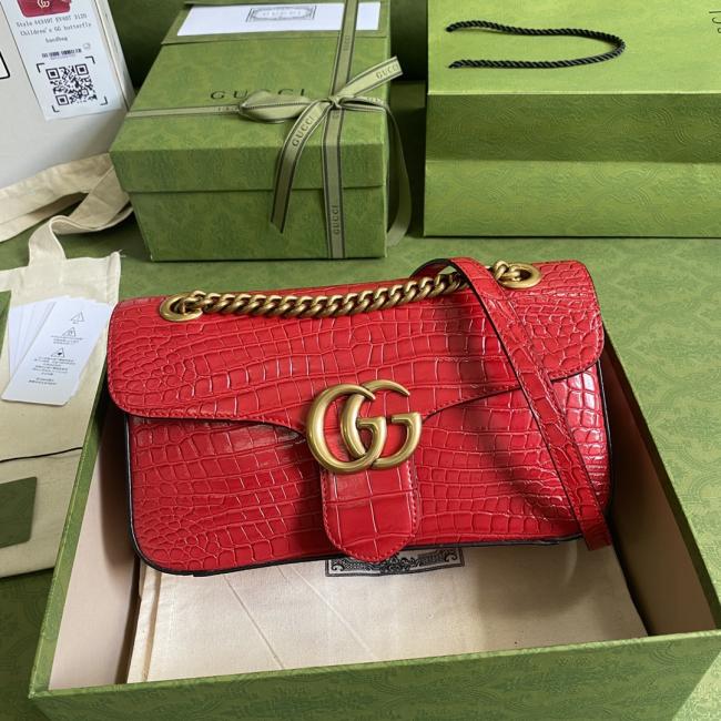 GG Marmont 4434红色鳄鱼纹牛皮包-原厂绿色包装