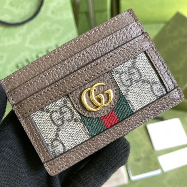Gucci经典GG图案5231系列棕色PVC卡包