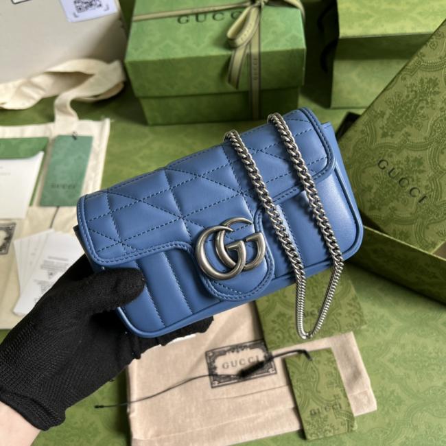 GG Marmont 476433格子全皮绿色包装，优雅精巧的美包
