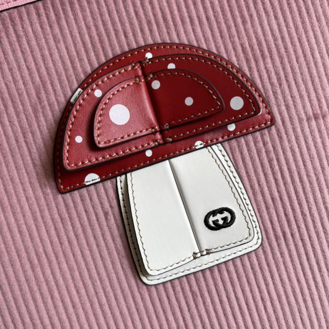 GUCCI儿童蘑菇托特包705042，粉色灯芯绒款式，意大利创作