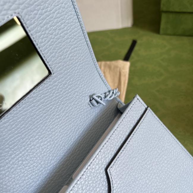 GG Marmont系列链带钱包-淡蓝色皮革，70年代复古设计