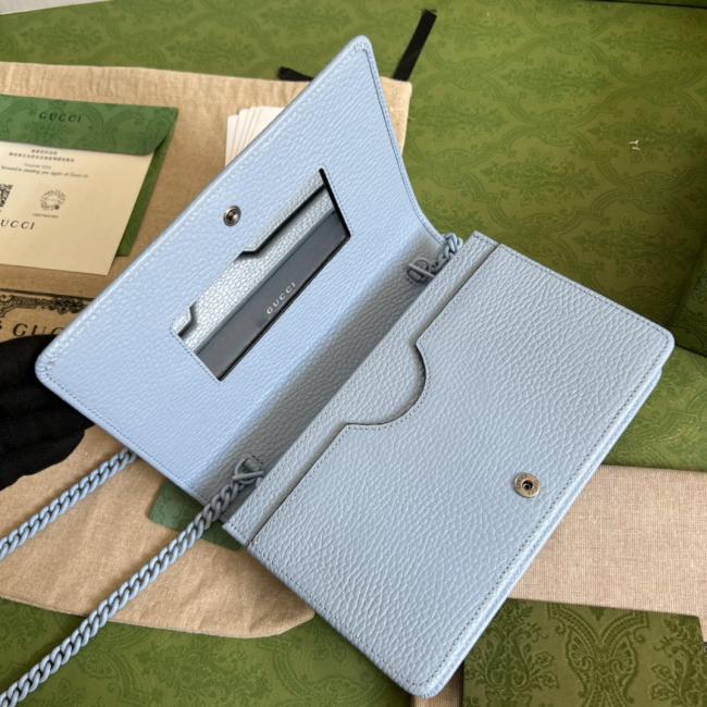 GG Marmont系列链带钱包-淡蓝色皮革，70年代复古设计