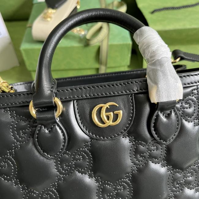 GG Matelassé迷你手提包728309，黑色皮革，金色调，精致时尚款