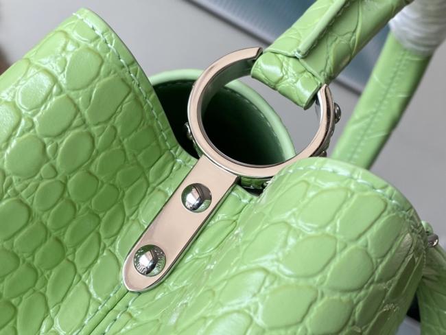 LV M48865 Capucines中号绿色鳄鱼纹银扣，闪耀奢华，山羊皮衬里，金属饰件