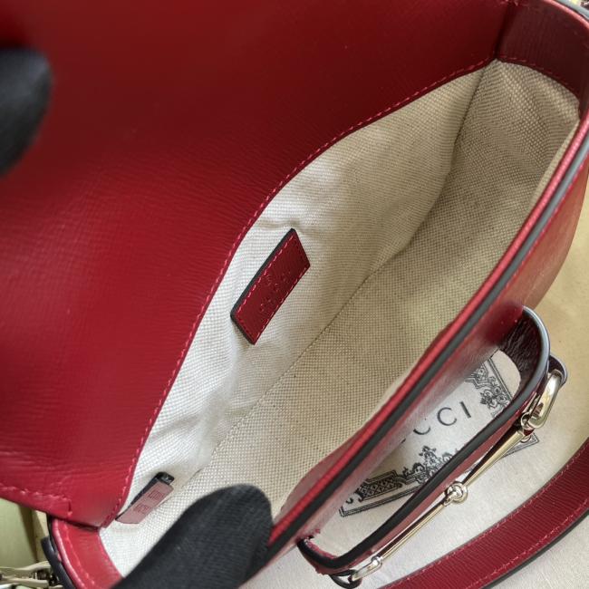 G古驰 Horsebit 1955系列迷你肩背包-红色皮革手袋，支持NFC技术